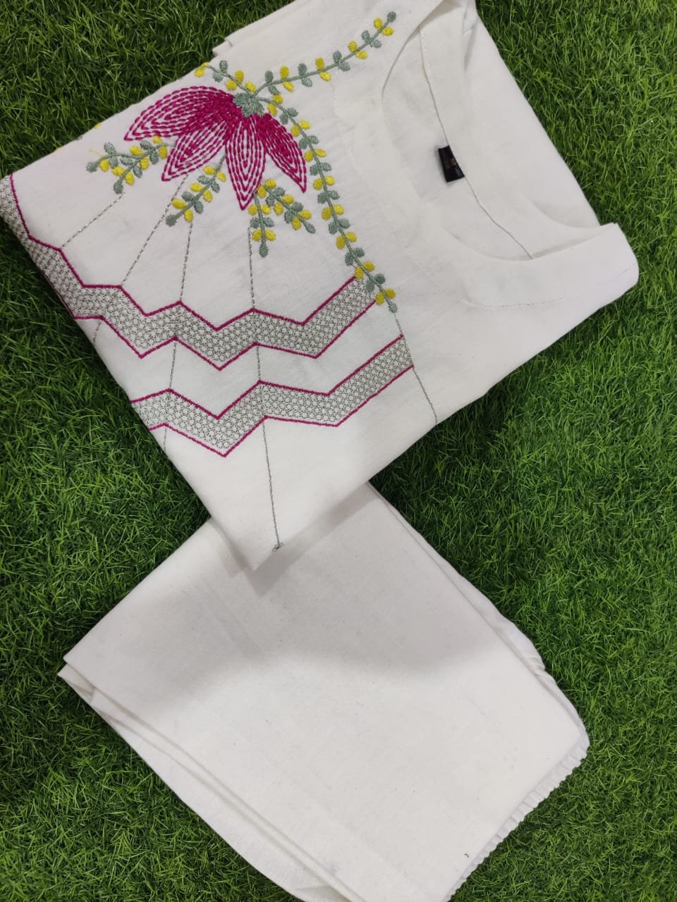 White Cotton Flex Embroidered Co-Ord Set